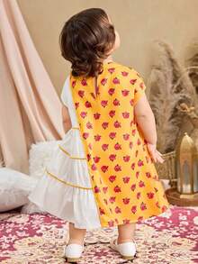 SHEIN Đầm tay ngắn họa tiết hoa nhiều màu dễ thương cho bé gái đi nghỉ mát - Màu vàng - Xem 2