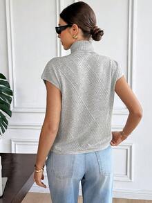 SHEIN Frenchy 女士纯色罗纹立领优雅毛衣背心 - 棕色 - 查看 2