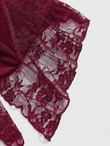 ROMWE Goth Dark Halloween Velvet Contrast Lace Camisole Top Paired With Mermaid Skirt - Burgundy - View 6