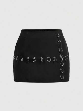 Grunge Punk Women's Retro Vantage Sexy Subculture Cross Decor High Slit Bodycon Pencil Skirt