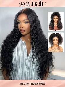 3D半头假发，波西米亚卷发，100%真人发丝，抽绳设计，预剪裁6x6蕾丝，无胶假发，透明蕾丝闭合，预拔毛自然发际线，透气安全双层3D帽 - 全天舒适，日常佩戴，适合万圣节、派对、旅行、节日、舞会、户外、角色扮演、校园、学校、海滩、婚礼、露营、度假等各种场合，夏季、秋季、冬季皆宜，打造度假风情，展现优雅休闲的Y2K酷炫时尚风格。 - SNatural - 查看 1