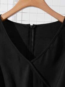 GlowEve CURVE Plus Size Solid Color Cap Sleeve Ruffle Hem Wrap Waist Loose Jumpsuit - Black - View 3