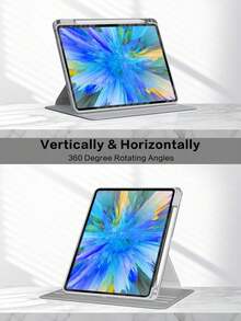 Rotating Case Compatible With IPad 5th/6th/7th/8th/9th/10th/11th Gen, Mini 6th/7th Gen, Air 1st/2nd/3rd/4th/5th/11-In.(M2)/11-In.(M3)/13-In.(M2)/13-In.(M3) Gen, Pro 12.9-In. (3rd/4th/5th/6th Generation) With Built-In Apple Pencil Holder, 360 Degree Rotation Protective Stand Cover Clear Back, Auto Wake/Sleep-Grey - Grey - View 5