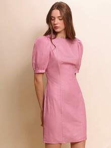 lacRébo Pink Striped Mini Dress With Puff Sleeves And A Fitted Silhouette Cute Chic Style Spring Spring Party Dress Birthday Dress French Style Parisian Style - Pink - View 1