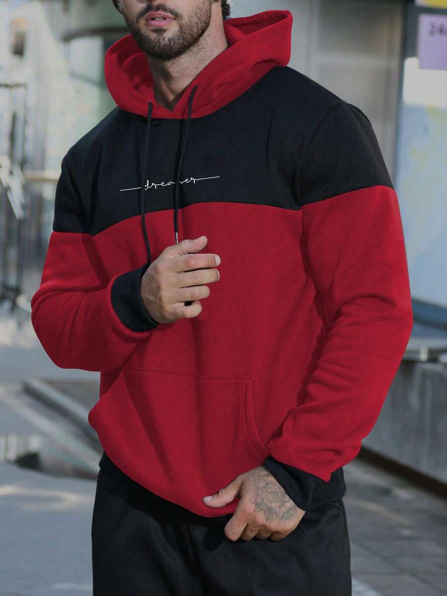 Manfinity Homme Men's Contrast Color Patchwork Long Sleeve Loose Hoodie With Pockets And Drawstring - Multicolor - View 1