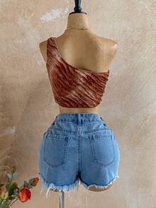 Soleia Nouvelle blouse pour femmes en tissu brodé de dentelle, avec une épaule découverte et un décor en métal en forme d'étoile de mer. Convient pour la boîte de nuit, le style bohème, les vacances, l'automne, le style vintage, les fêtes. - Beige - Voir 2