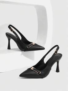 CUCCOO SZL Bombas de mujer de punta puntiaguda sin respaldo de unicolor minimalista casual - Negro - Ver 2