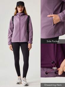 OutZeal Jaket Outdoor Wanita untuk Olahraga Kasual, Tahan Air, Tahan Angin, Saku Resleting, Berkerudung, Atasan Outdoor Musim Semi - Purple - View 5