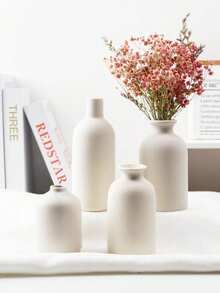 1Pc White Ceramic Vase Small Flower Vases For Decor,Modern Farmhouse Home Decor,Decorative Vase For Dried Flowers,Idea Shelf,Table,Bookshelf - White - View 5