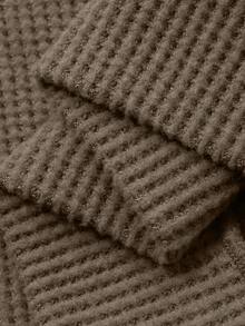 FRIFUL 女士纯色圆领纽扣前襟落肩长袖宽松休闲套头卫衣，秋冬款 - 棕色 - 查看 6