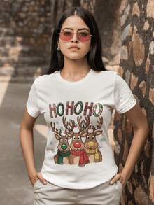 BLUSA PARA DAMA, MUJER DE ALGODON CON DISEÑO NAVIDEÑO HOHOHO - Blanco - Ver 4