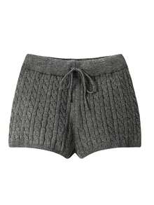 Franclia 女士休闲日常通勤简约纯色绞花针织抽绳腰带毛衣短裤，秋冬款