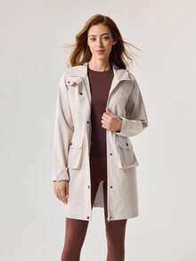 OutZeal Women Water-Resistant Drawstring Waist Flap Pocket Long Outdoor Jacket Camping Hiking - Apricot - View 8