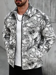 Manfinity CasualCool 男士休闲畅销夹克，INS风格，花卉动物纹提花面料，日常穿着，送给男友/老公的礼物，周年纪念礼物，夹克 - 彩色 - 查看 3