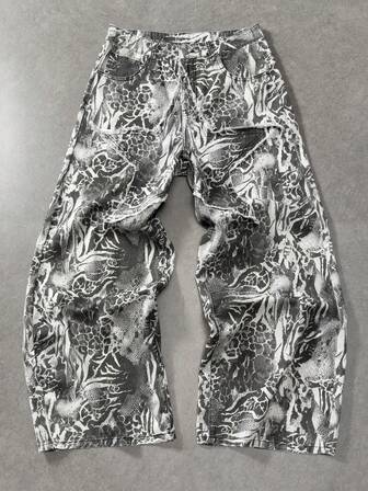 Street Life Jeans casual da uomo con stampa e tasche, vestibilità morbida