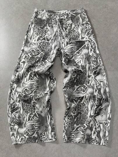 Street Life Jeans casual da uomo con stampa e tasche, vestibilità morbida