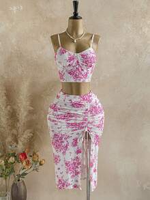 Soleia 2 chiếc/bộ váy đuôi cá chun jacquard họa tiết hoa đỏ ngày lễ cho nữ - Nhiều màu - Xem 7