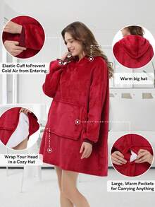 1 pieza Manta con capucha para mujer y hombre, manta con capucha oversize, sudadera con capucha y manta gruesa y cálida, manta de felpa cómoda y cálida con mangas y bolsillo grande, manta con capucha cómoda para usar en interiores y exteriores, gran regalo para amigos y familiares en Navidad - Multicolor - Ver 3