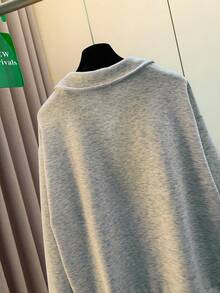 Resyla Women's Striped Patchwork Loose Fit Drop Shoulder Long Sleeve Casual Sweatshirt - Light Grey - View 7