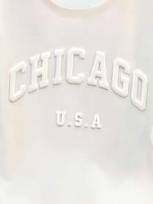 Manfinity Joysei Camiseta casual versátil de cuello redondo con estampado 3D de la letra Chicago para hombres - Blanco - Ver 2