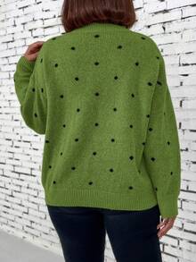 SHEIN CURVE+ Plus Size Women Polka Dot Pattern Casual Versatile Commuting Crew Neck Long Sleeve Sweater, Autumn/Winter - Multicolor - View 2
