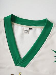 TEENAGE MUTANT NINJA TURTLES | SHEIN Men's Casual Everyday Commute Fashion Street Sporty Collegiate Style Cartoon Turtle & Number Print Contrast Color V-Neck Loose Sweatshirt, Spring/Autumn - Apricot - View 3