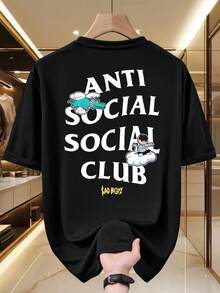 Moda nuevos modelos hombre camiseta manga corta diseño versátil suéter casual camiseta cuello redondo hombre tops - Negro - Ver 2
