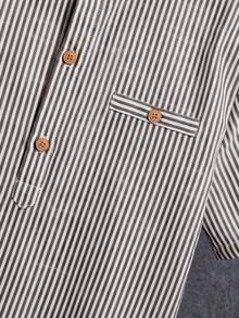 SHEIN Tween Boy Striped Short Sleeve Button-Up Casual Shirt - Brown - View 6