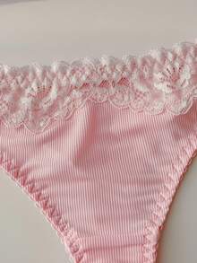 2pcs/Set Women Cute Sexy Lace Patchwork Underwire Bra Set, Pink - Pink - View 3