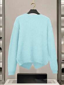 SHEIN LUNE New Elegant High-End Design Contrast Color Patchwork Knitted Women Cardigan, Autumn/Winter - Baby Blue - View 2
