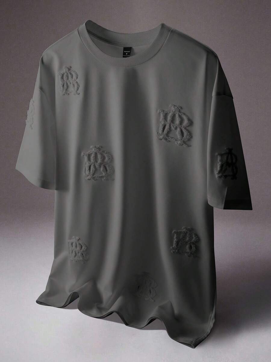 Manfinity Hypemode Herren einfarbiges lässiges T-Shirt mit Rundhalsausschnitt und Kurzarm, Grafik-Shirt Herren Grau, Grafik-Shirt Herren, Herren Oversized Grafik-Shirt - Dunkelgrau - Übersicht 1
