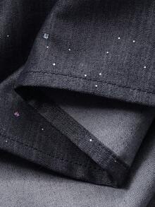 Livesso 女士亮片刺绣字母图案宽松休闲商务办公通勤优雅衬衫，适合春季、秋季、新年、圣诞节、婚礼等场合。 - 黑色 - 查看 7