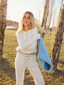 Aralina Ensemble Top à manches longues et pantalon casual à fleurs pour femmes, automne - Jaune clair - Voir 7