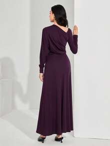 Heiryn Women's Solid Color Minimalist Long Sleeve Dress, Casual Everyday Wear Plum Dress Long Sleeve Elegant Dress Curve Elegant Dress Purple Elegant Dress Women Dark Purple Dress Women Slim Dress Long Sleeve Dresses Woman - Purple - View 3
