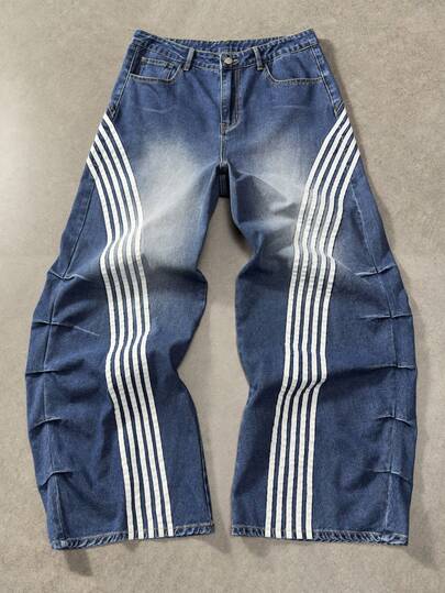 Street Life Jeans casual larghi e comodi con tasche e righe per uomo