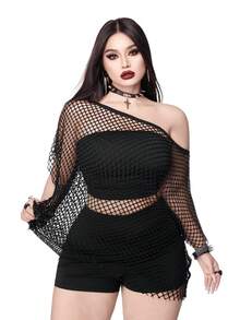 Whyspr Bộ trang phục thường ngày thời trang cỡ lớn dành cho nữ, gồm áo khoác mỏng xuyên thấu, áo hai dây và quần short. - Nhiều màu - Xem 4