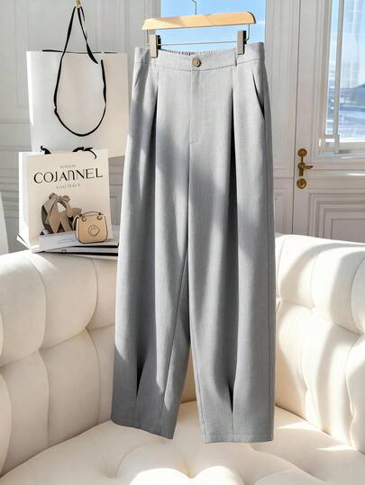 SHEIN LUNE Plus Size Women Pocketed Button Casual Versatile Vacation Pants