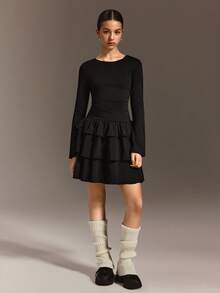 SHEIN Falda deportiva de tenis para adolescentes, diseño de cintura plisada, falda multicapa, muy elástica, suave y transpirable, adecuada para deportes y baile, uso diario, uso escolar, elegante, Navidad, Día de San Valentín. - Negro - Ver 5