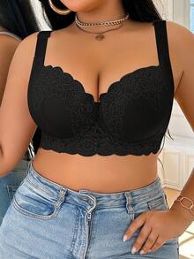 DesireSculpt 2pcs Plus Size Lace Comfortable Seamless Padded Underwire Bras - Multicolor - View 4