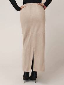 COSMINA Women's Elegant Solid Color Slit Straight Skirt For Commuting, Autumn - Apricot - View 2