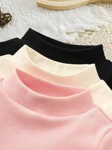 3件套女婴纯色弹力长袖针织打底衫，秋冬季 - 彩色 - 查看 3