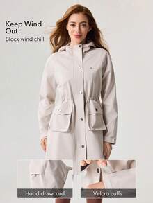 OutZeal Women Water-Resistant Drawstring Waist Flap Pocket Long Outdoor Jacket Camping Hiking - Apricot - View 3