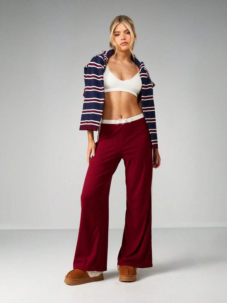 MISSGUIDED Contrast Trim Heart Detail Wide Leg Lounge Pants With High Rise Waistband And Palazzo Style