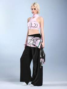 ROMWE Avant Women's Fashion Street Chic Retro American Sexy Loose Wide Leg Sweatpants - Black - View 7