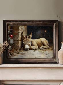 1pc Christmas Donkey Print, Nativity Wall Art, Rustic Holiday Decor, Religious Christmas Printable,Christmas Wall Art, Vintage Christmas Ornament Print, Christmas Wall Decor, Holiday Wall Art, Floral Christmas Painting, Victorian Flower Holly Garland Home Decor Christmas Decorations Room Decor - Multicolor - View 2