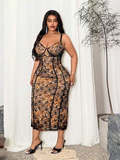 Maweii Damklänning med romantisk kontrastfärg i spets, elegant, avslappnad, lätt, lyxig, moderiktig, ung vibe, svart spets, sexig, stickad, elastisk midja, långärmad klänning, enkel, pendling, dagligen, mångsidig