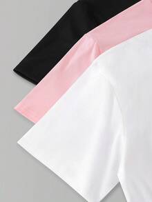 SHEIN 6pcs/Set Teen GirlCasual Street Style Graphic Tee & Biker Shorts 2 Pieces Outfits - Multicolor - View 4