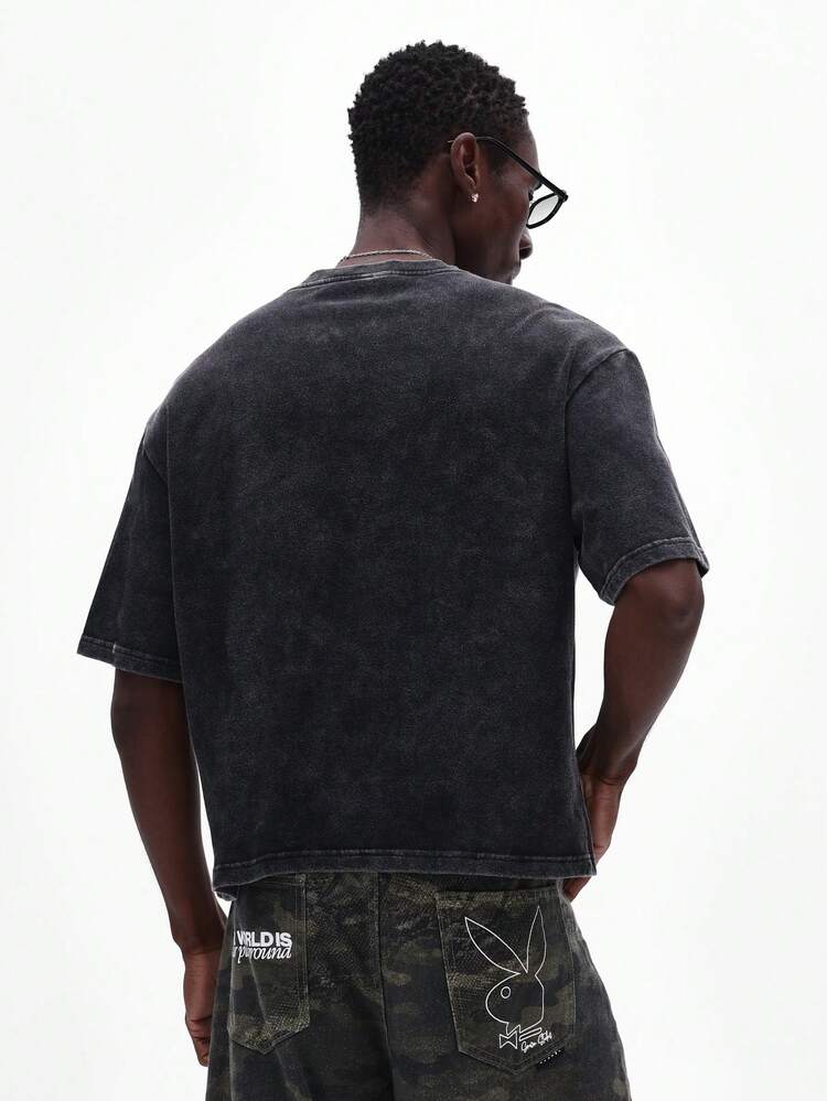 Washed Boxy Tee With Distressed Graphic