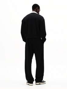 SUMWON Bộ đồ thể thao dáng ngắn tay polo dài tay, thoải mái, phối cùng áo cổ bẻ màu trắng tương phản, thích hợp mặc ở nhà vào mùa đông và mùa thu. - màu đen - Xem 2