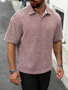 Manfinity Homme Herren Große Größen Reife Lässig Gestreifte Poloshirts, Herren Häkel Shirts, Strickshirts, Kubanisches Hemd - Verschiedenfarbig - Übersicht 6